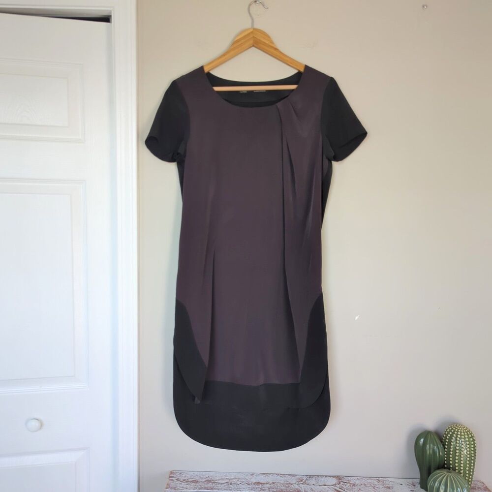 ALLSAINTS Lacyn Colorblock Hi Lo Dress Relaxed Shirt Dress Minimalist Black 8